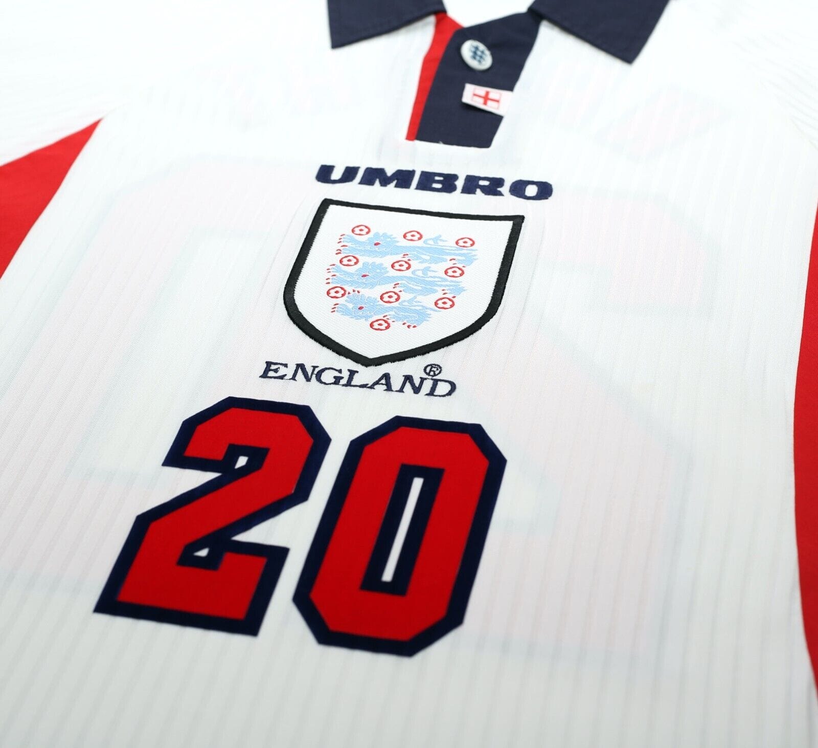 1997/99 WRIGHT #20 England Vintage Umbro Home Football Shirt (M) Le Tournoi