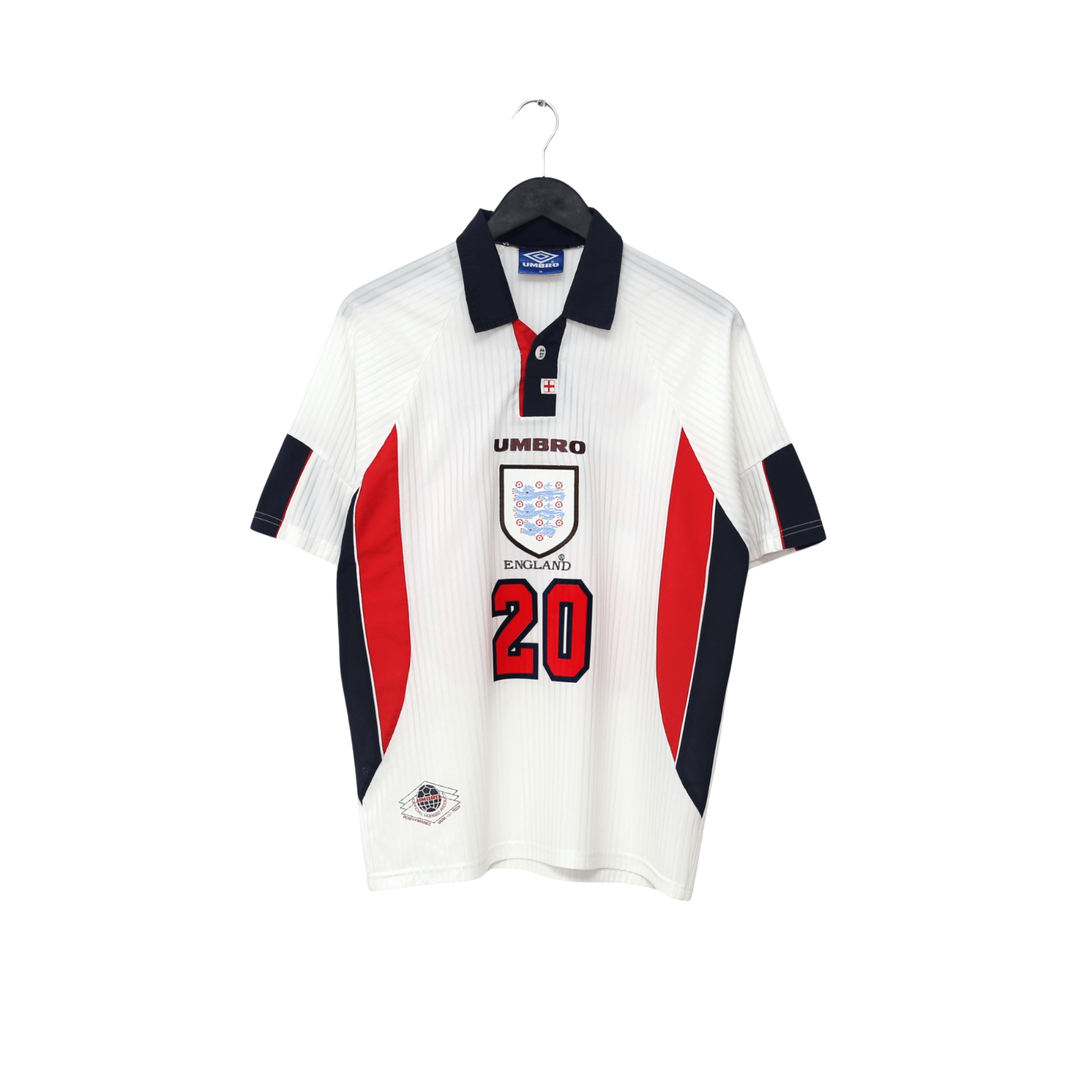 1997/99 Wright #20 England Vintage Umbro Home Football Shirt (M) WC 1998