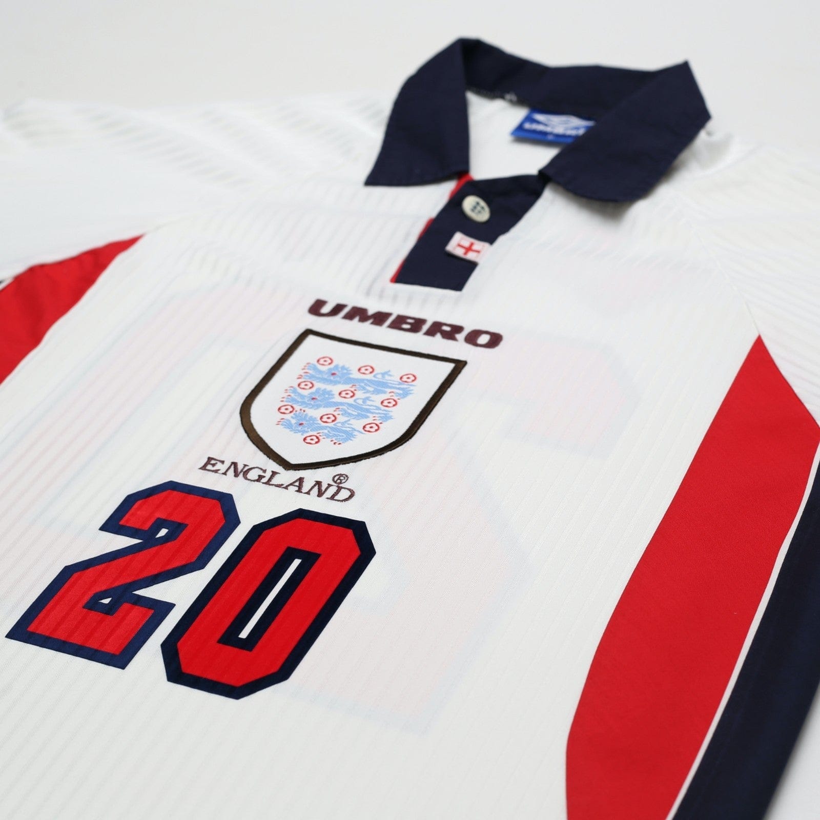 1997/99 Wright #20 England Vintage Umbro Home Football Shirt (M) WC 1998