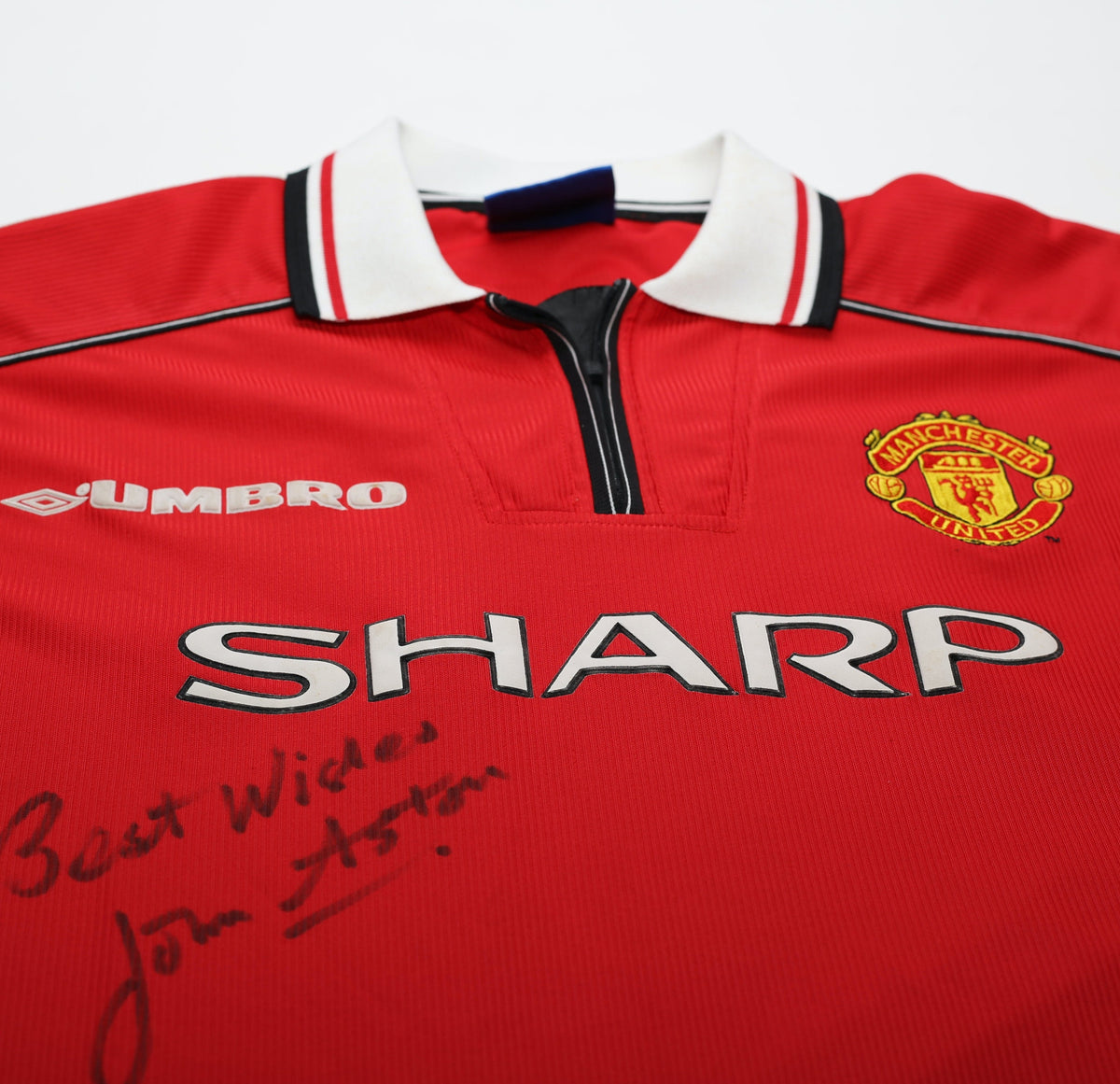 1998/00 BECKHAM #7 Manchester United Home Football Shirt (L) SIGNED John Ashton