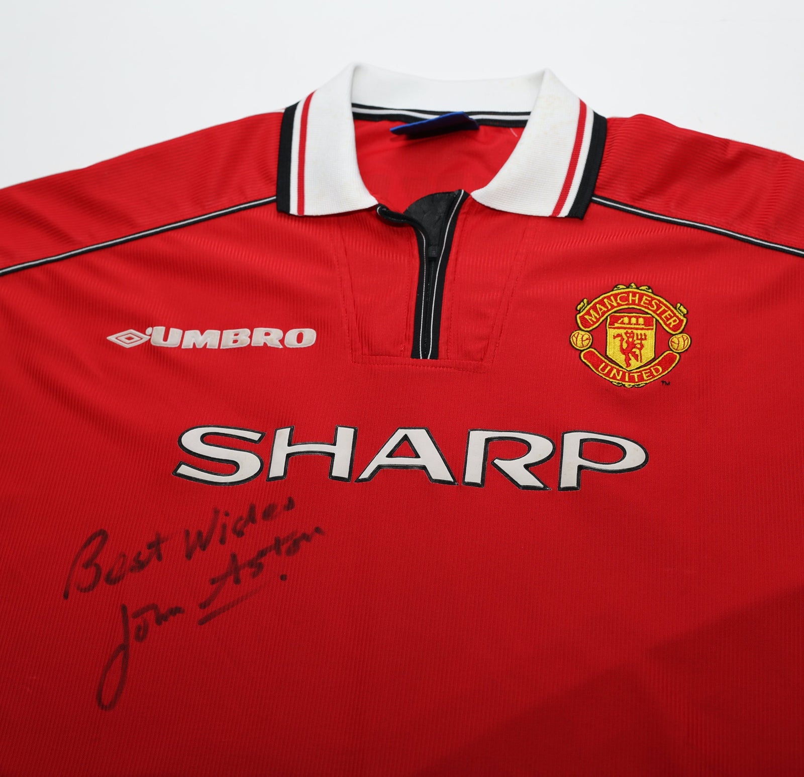 1998/00 BECKHAM #7 Manchester United Home Football Shirt (L) SIGNED John Ashton