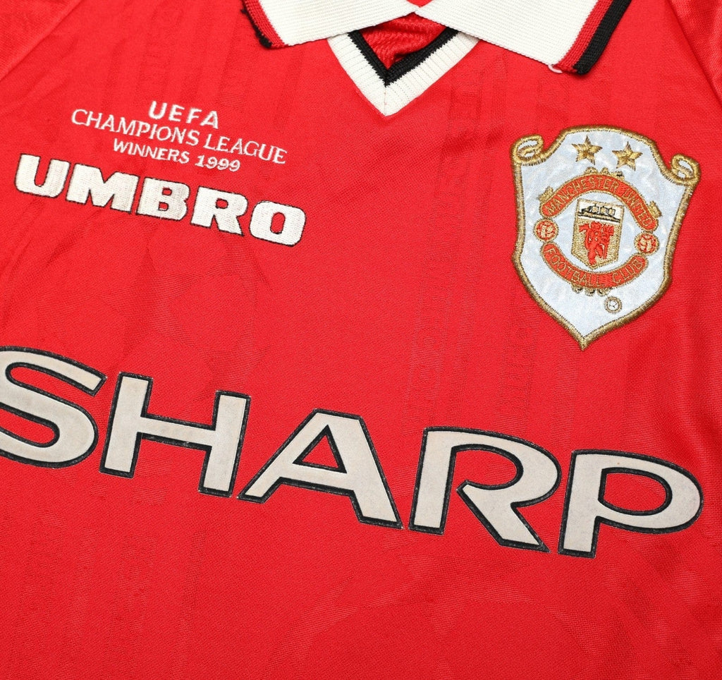 1998/00 BECKHAM #7 Manchester United Vintage Umbro CL Winners Football Shirt (M)