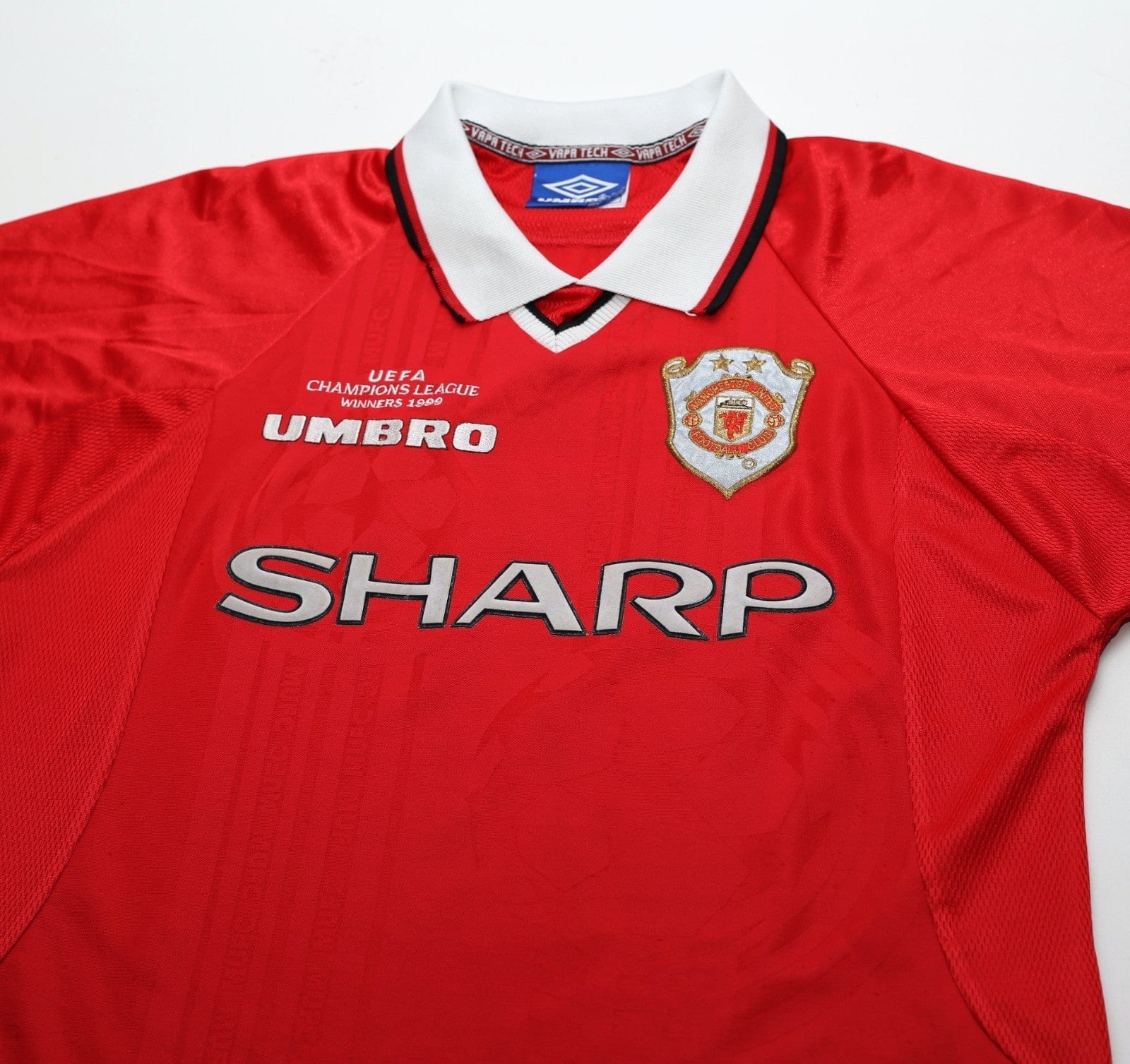 1998/00 BECKHAM #7 Manchester United Vintage Umbro CL Winners Football Shirt (M)