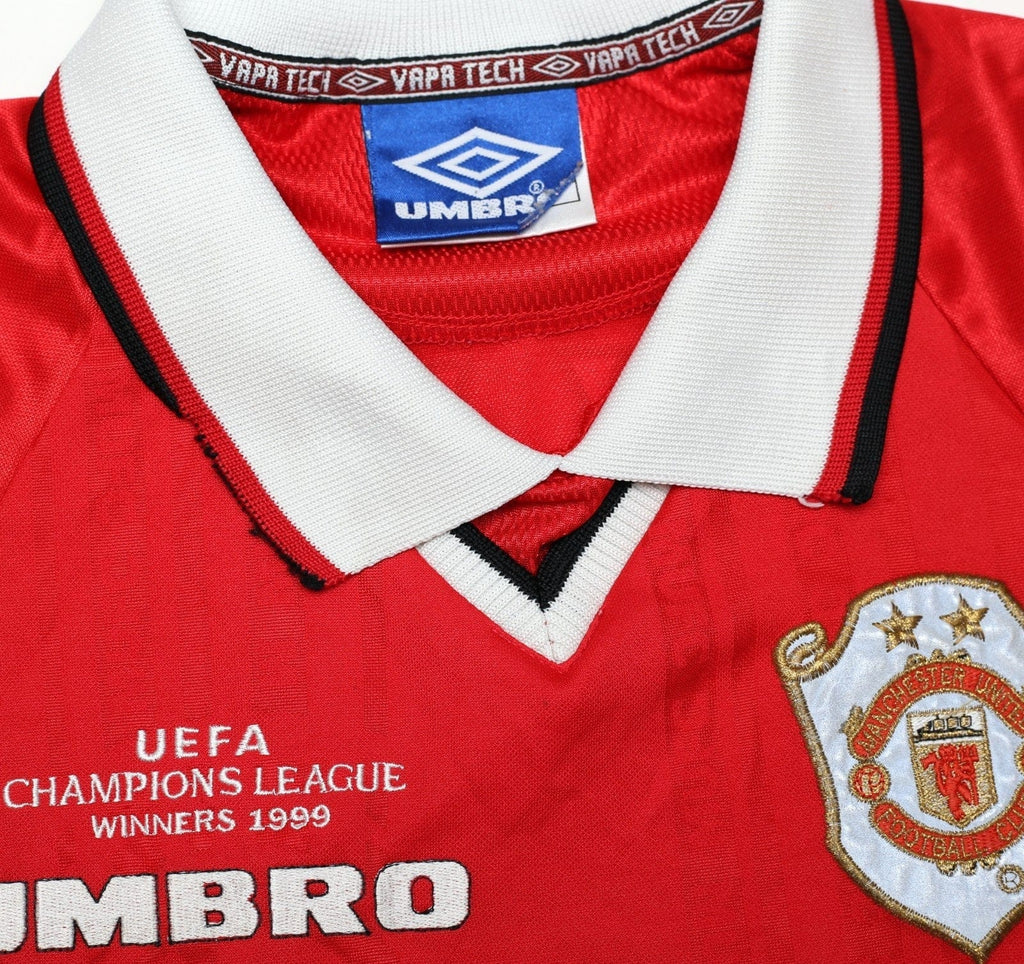 1998/00 BECKHAM #7 Manchester United Vintage Umbro CL Winners Football Shirt (M)