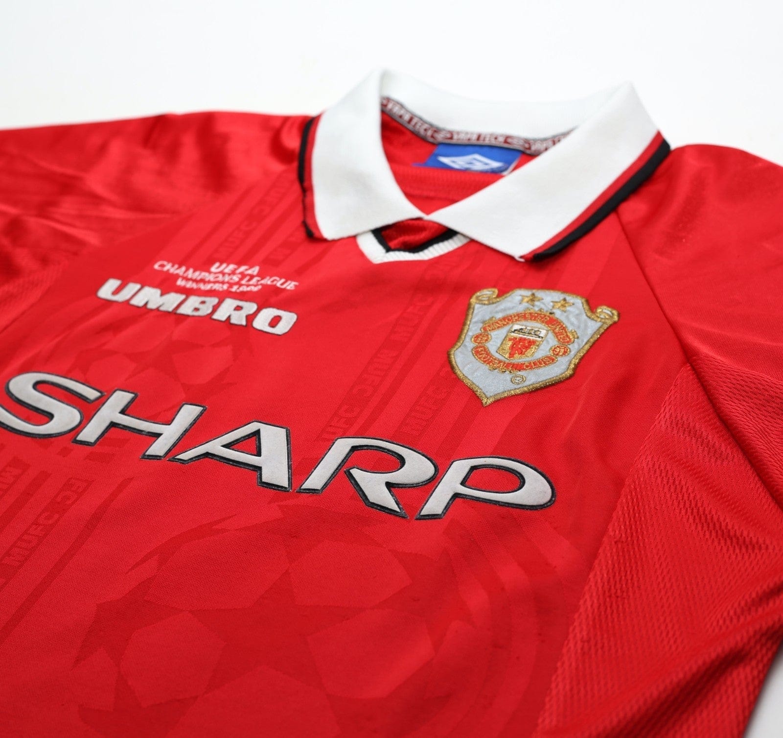 1998/00 BECKHAM #7 Manchester United Vintage Umbro CL Winners Football Shirt (M)