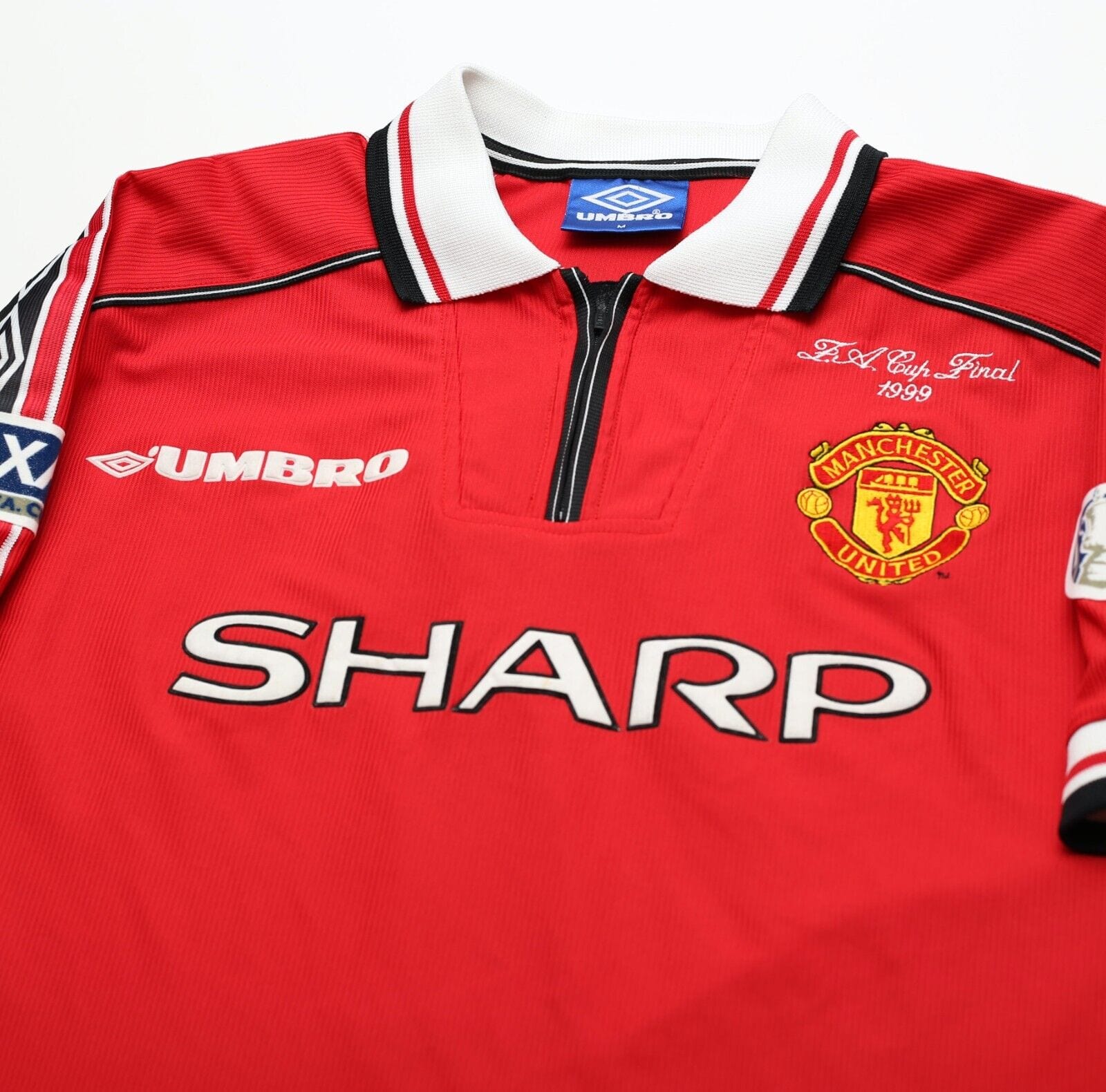 1998/00 BECKHAM #7 Manchester United Vintage Umbro FA Cup Football Shirt (M)