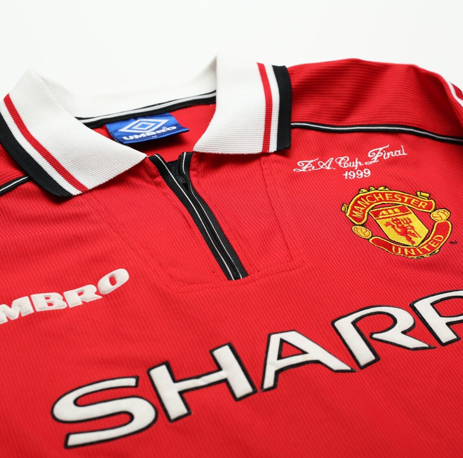 1998/00 BECKHAM #7 Manchester United Vintage Umbro FA Cup Football Shirt (M)