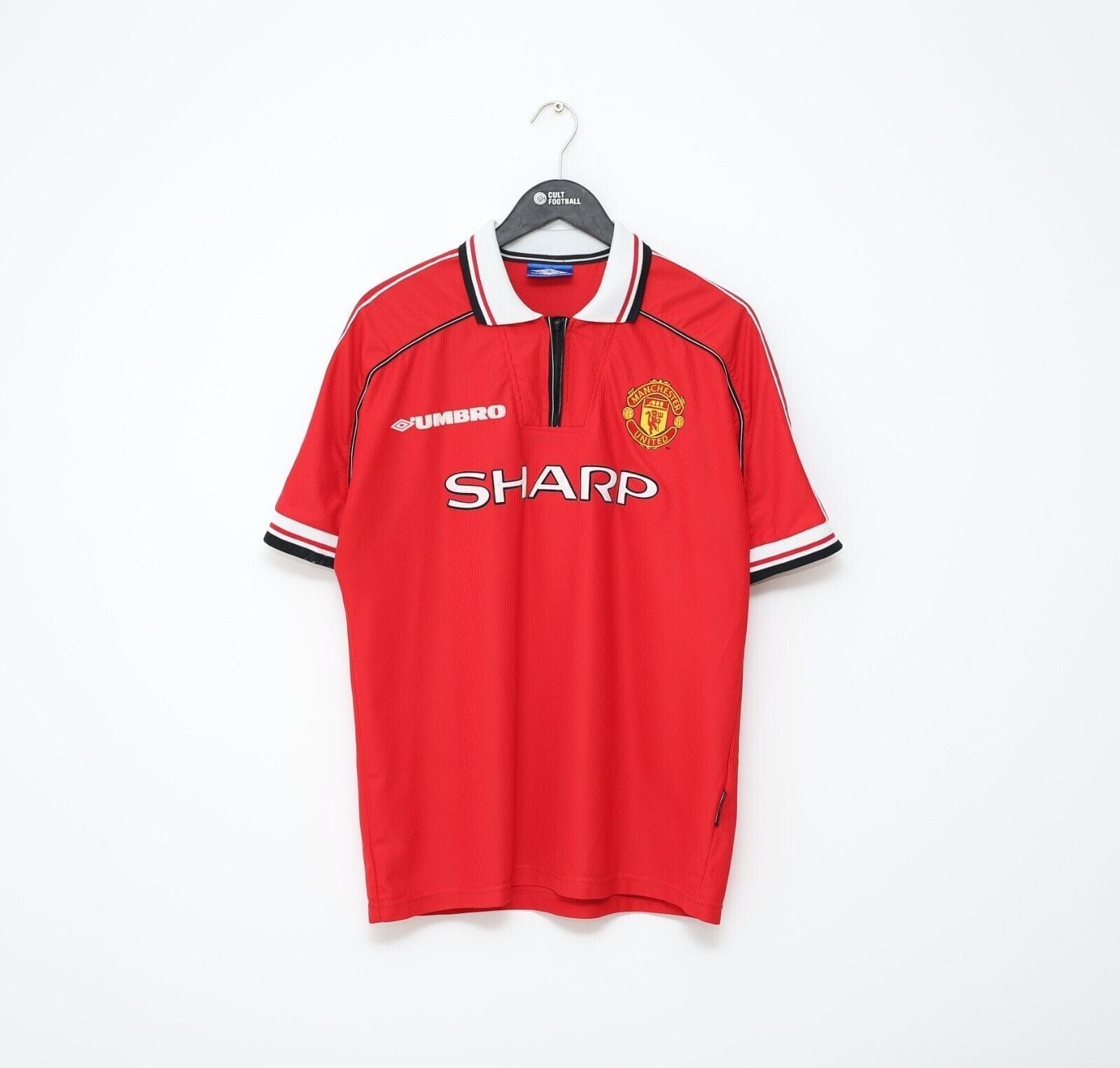 1998/00 BECKHAM #7 Manchester United Vintage Umbro Home Football Shirt (L)