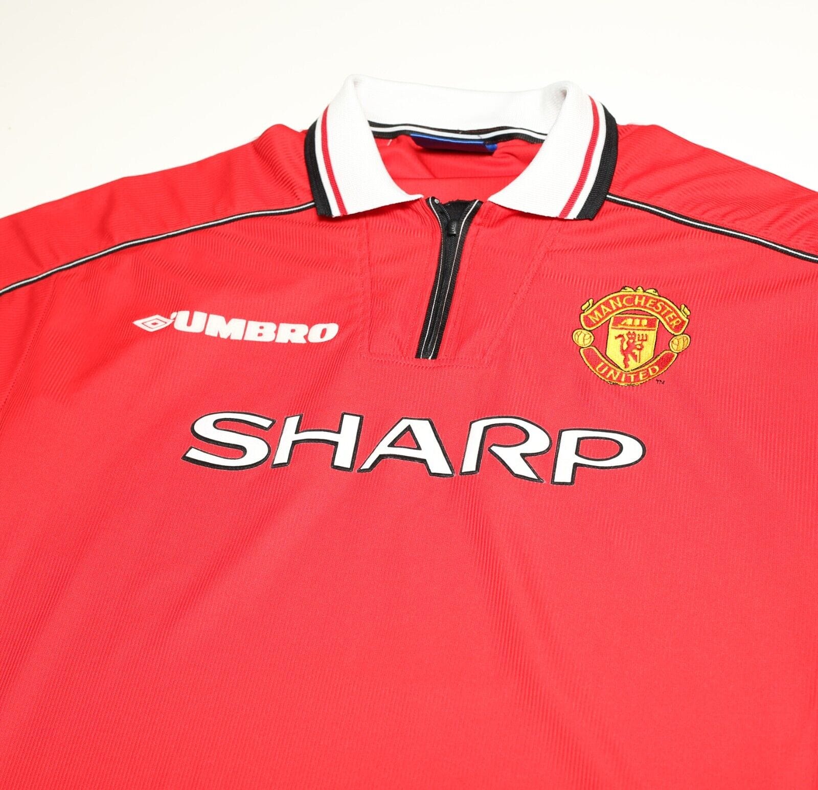 1998/00 BECKHAM #7 Manchester United Vintage Umbro Home Football Shirt (L)