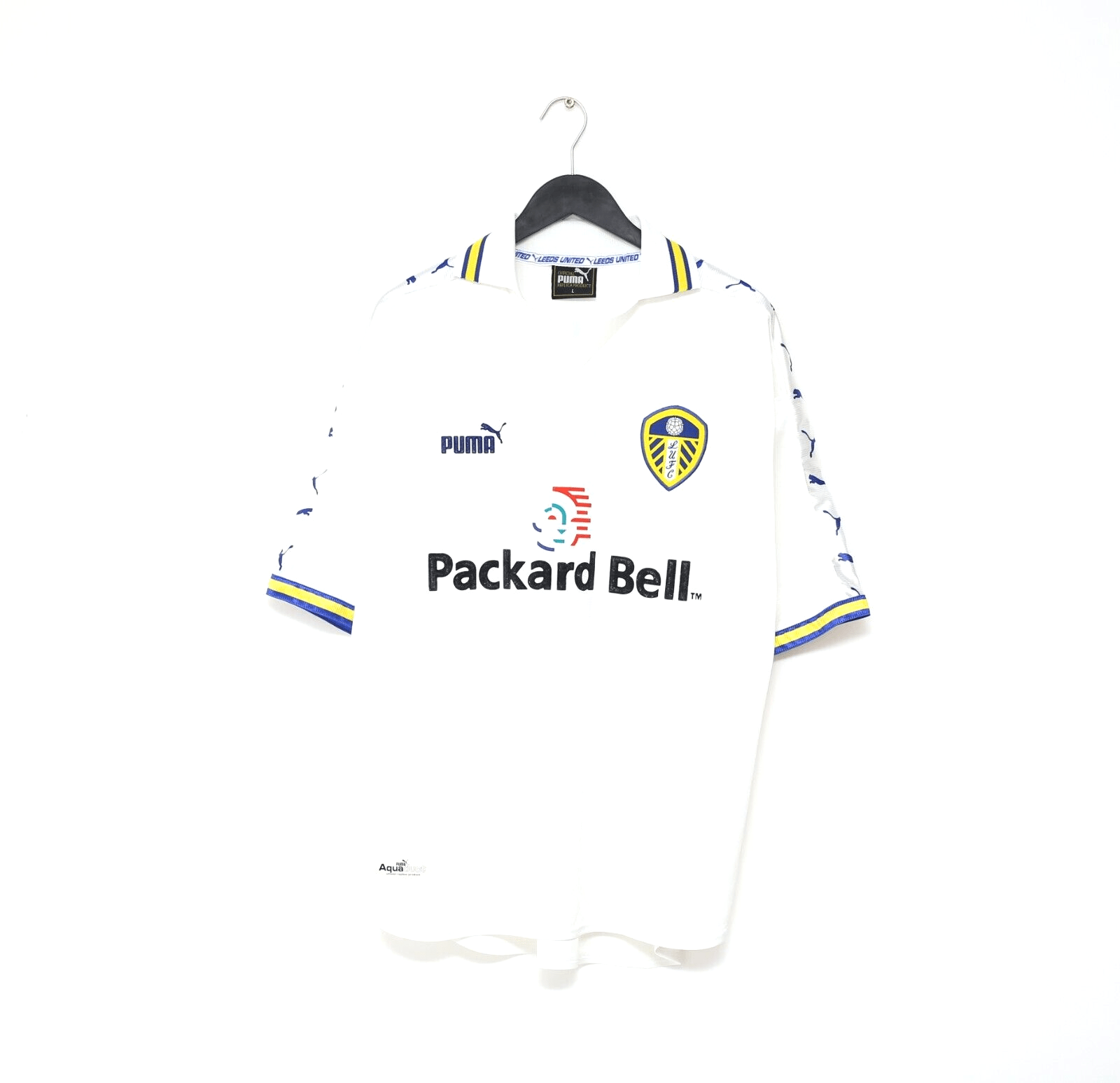 1998/00 HASSELBAINK #9 Leeds United Vintage PUMA Home Football Shirt (L)