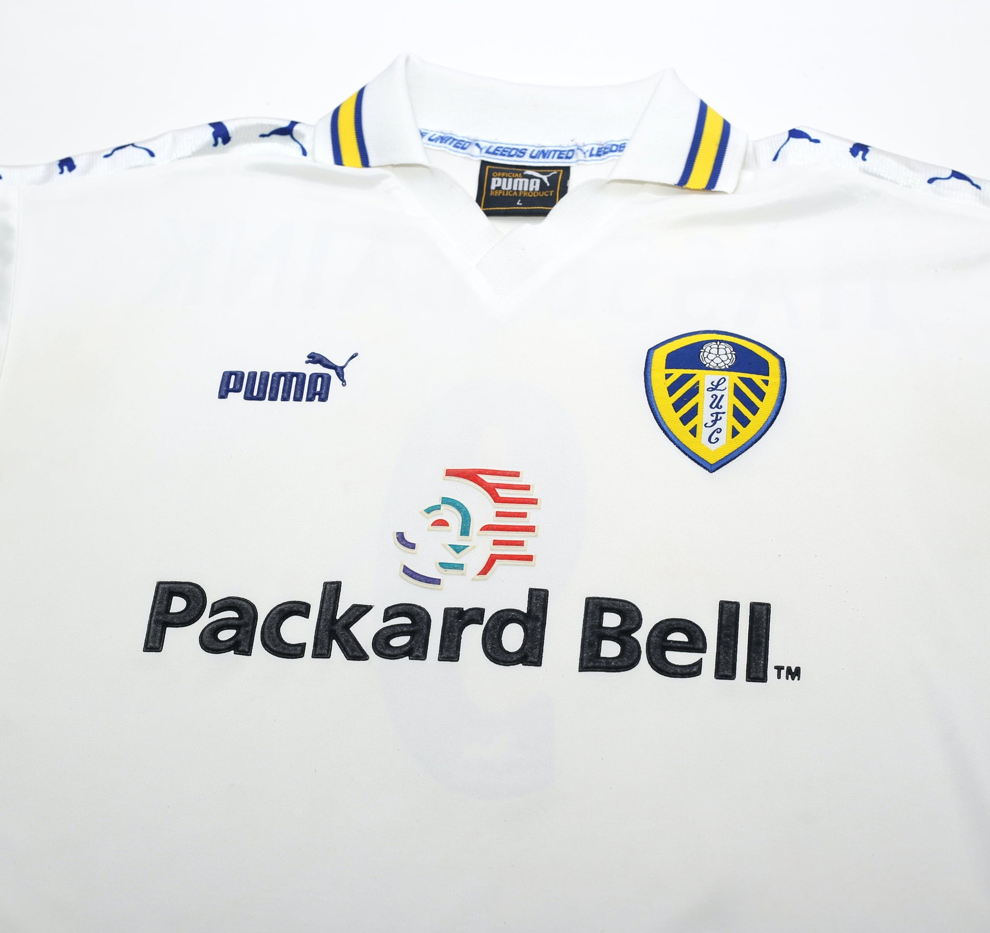 1998/00 HASSELBAINK #9 Leeds United Vintage PUMA Home Football Shirt (L)