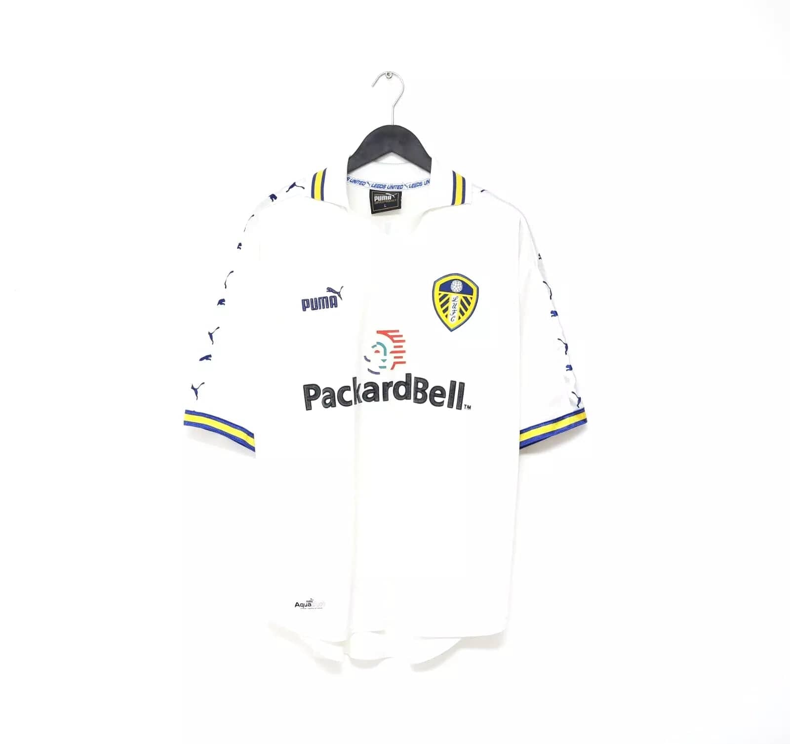 1998/00 HASSELBAINK #9 Leeds United Vintage PUMA Home Football Shirt (L)