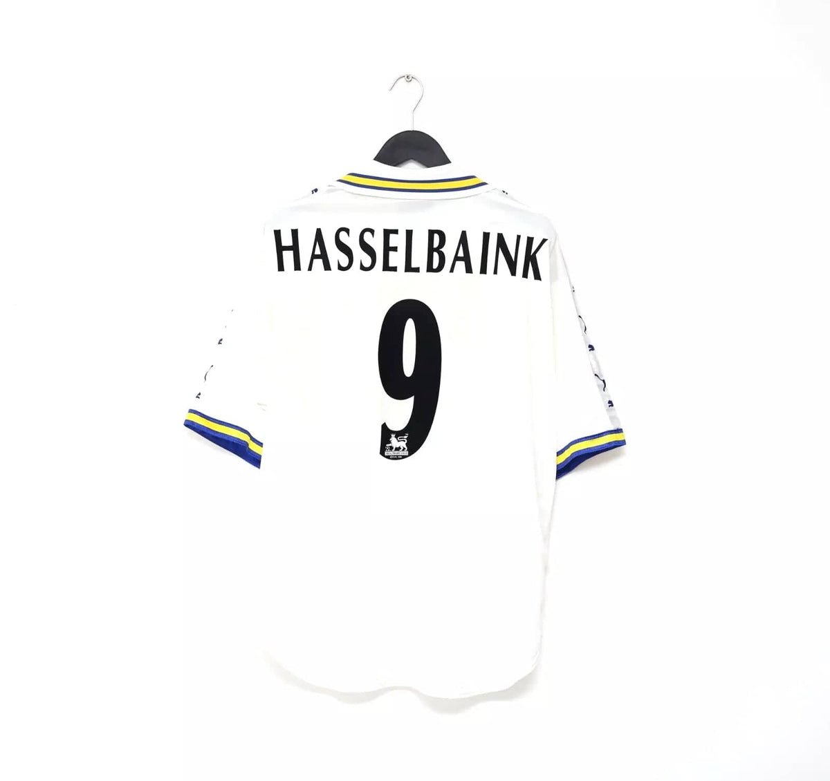 1998/00 HASSELBAINK #9 Leeds United Vintage PUMA Home Football Shirt (L)