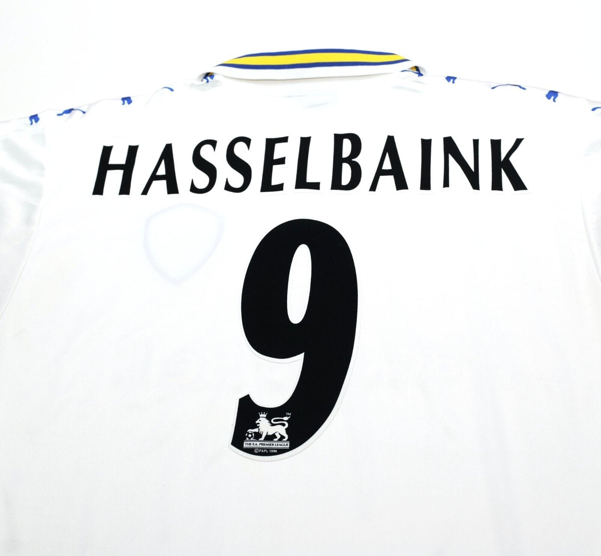 1998/00 HASSELBAINK #9 Leeds United Vintage PUMA Home Football Shirt (M)