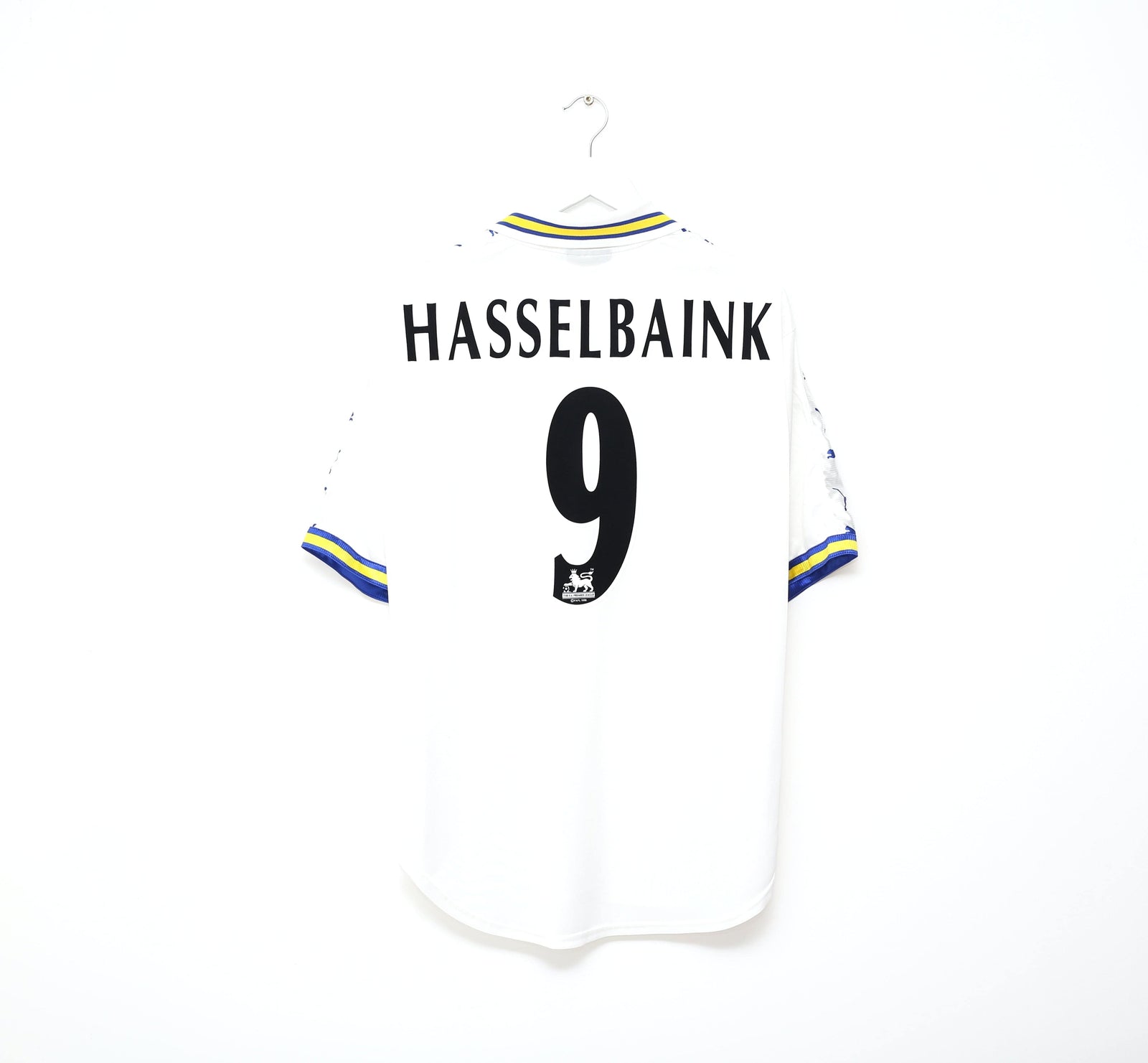 1998/00 HASSELBAINK #9 Leeds United Vintage PUMA Home Football Shirt (M)