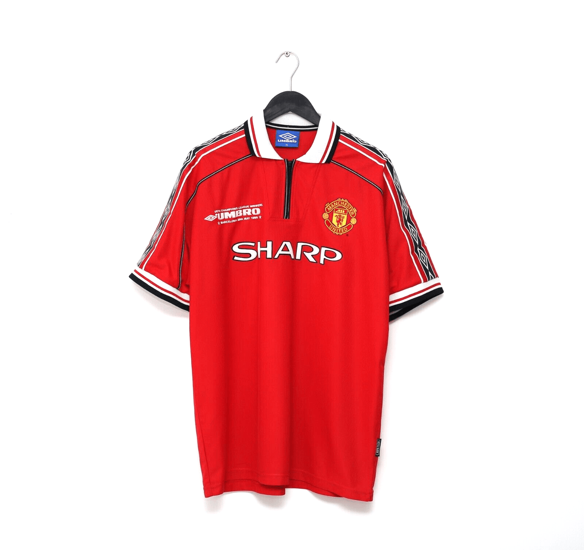 1998/00 MANCHESTER UNITED Vintage Umbro &#39;CL Winners&quot; Home Football Shirt (XL)