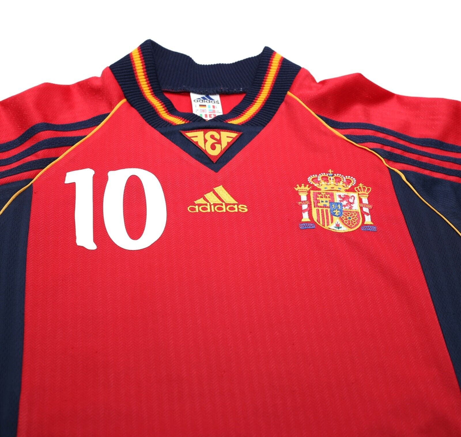 1998/00 RAUL #10 Spain Vintage adidas Home Football Shirt (S) World Cup 98