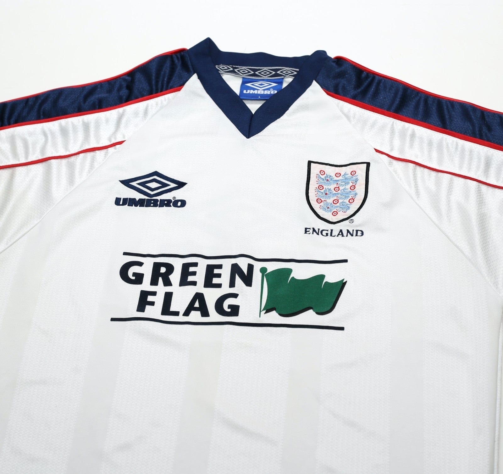 1998/99 ENGLAND Vintage Green Flag Umbro Football Training Shirt Top (L)