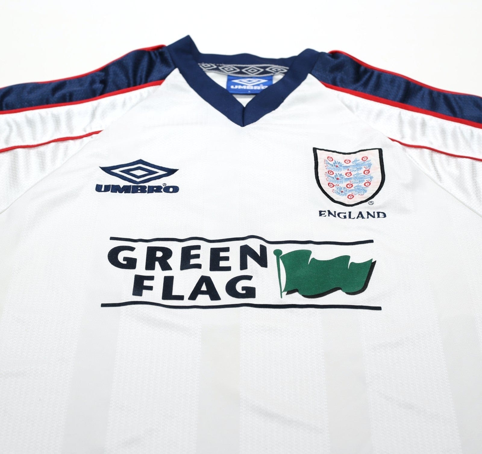 1998/99 ENGLAND Vintage Green Flag Umbro Football Training Shirt Top (L)