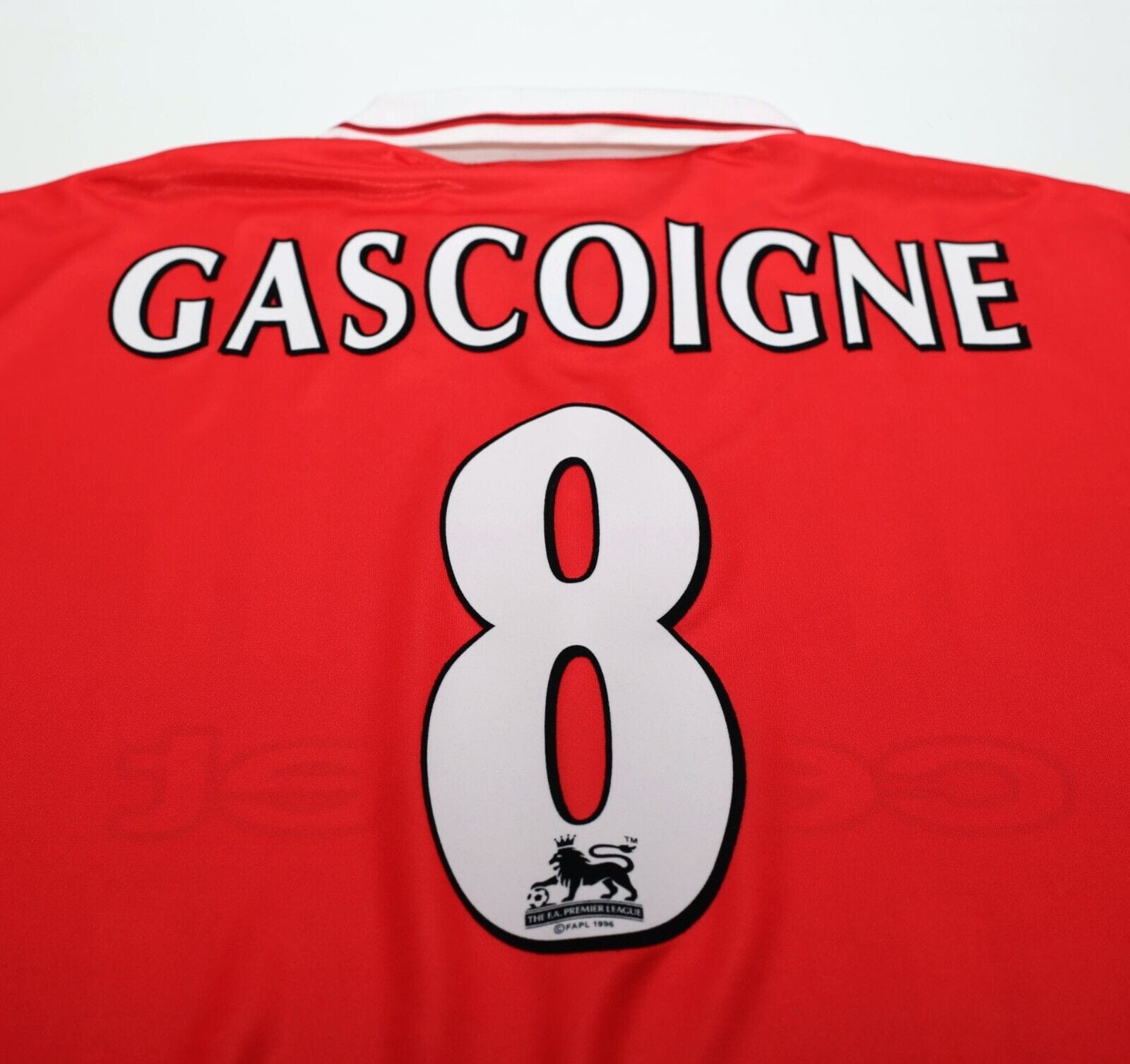 1998/99 GASCOIGNE #8 Middlesbrough Vintage Errea Home Football Shirt (L)