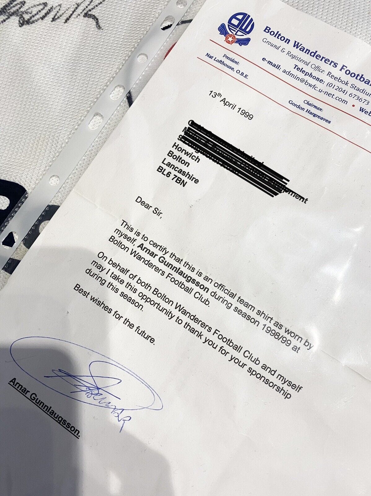 1998/99 GUNNLAUGSSON #11 Bolton Wanderers Reebok Football Shirt (XL) MATCH WORN