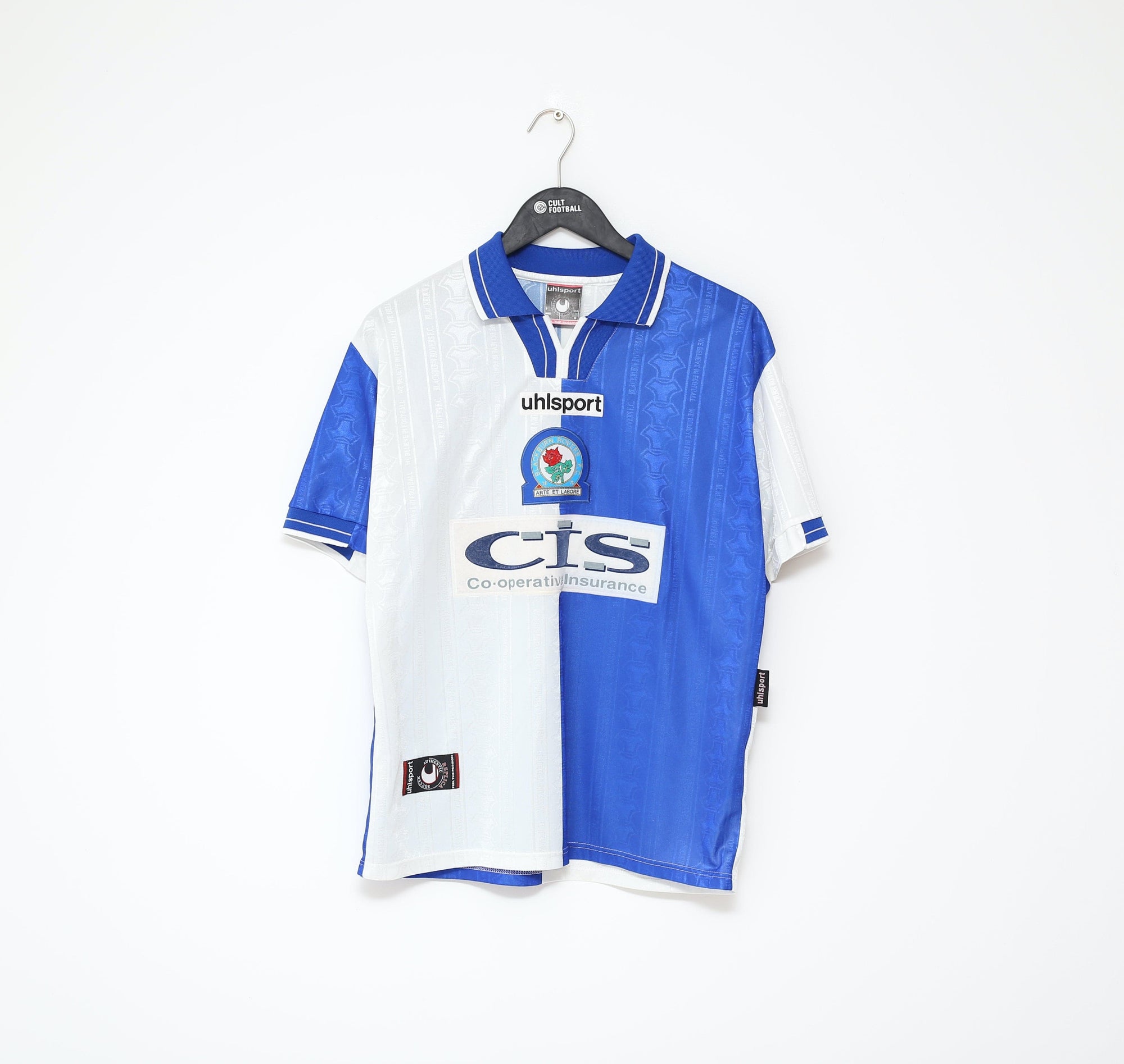 1998/99 JANSEN #33 Blackburn Rovers Vintage Uhlsport Home Football Shirt (M)