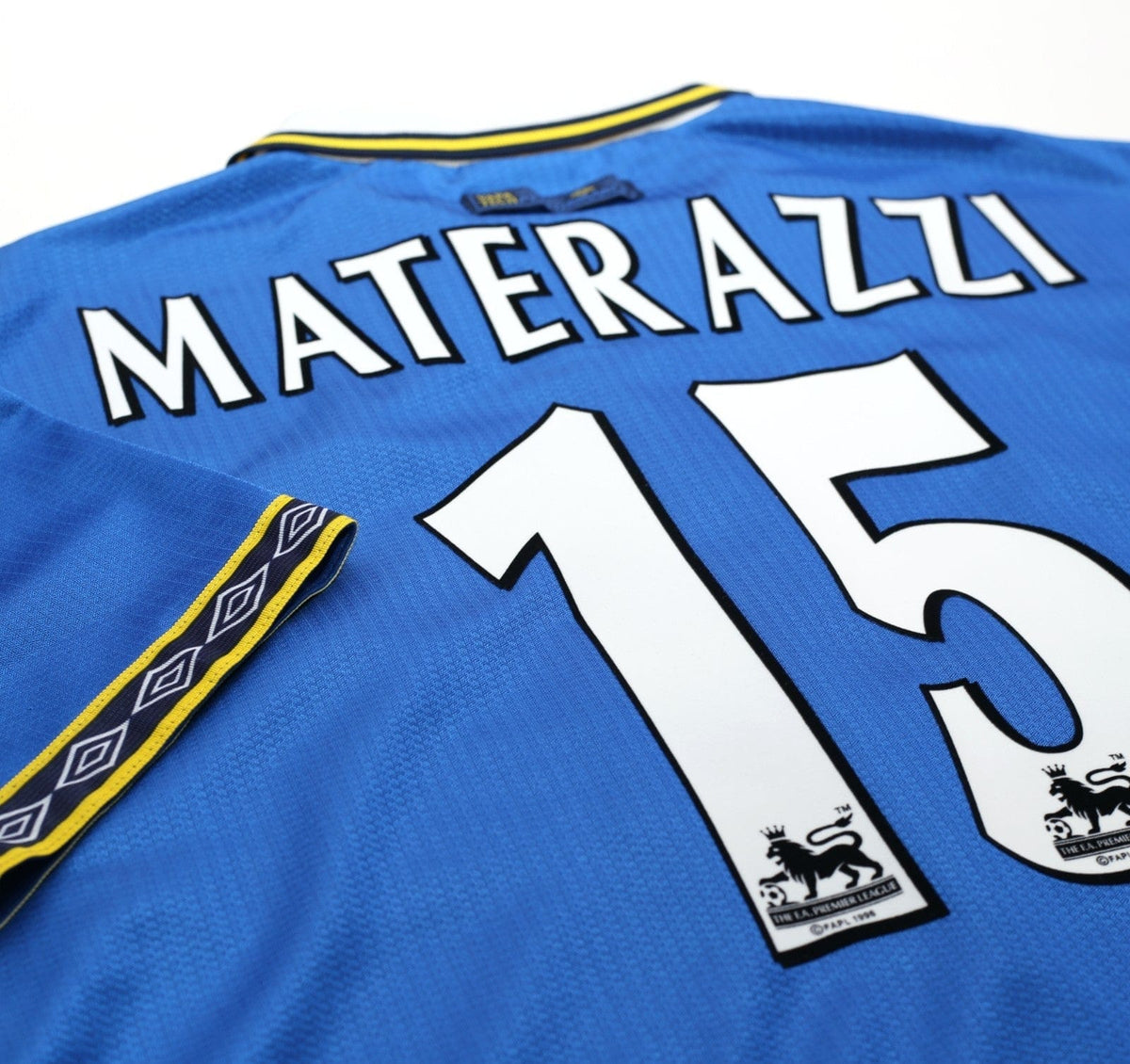 1998/99 MATERAZZI #15 Everton Vintage Umbro Home Football Shirt (L/XL)