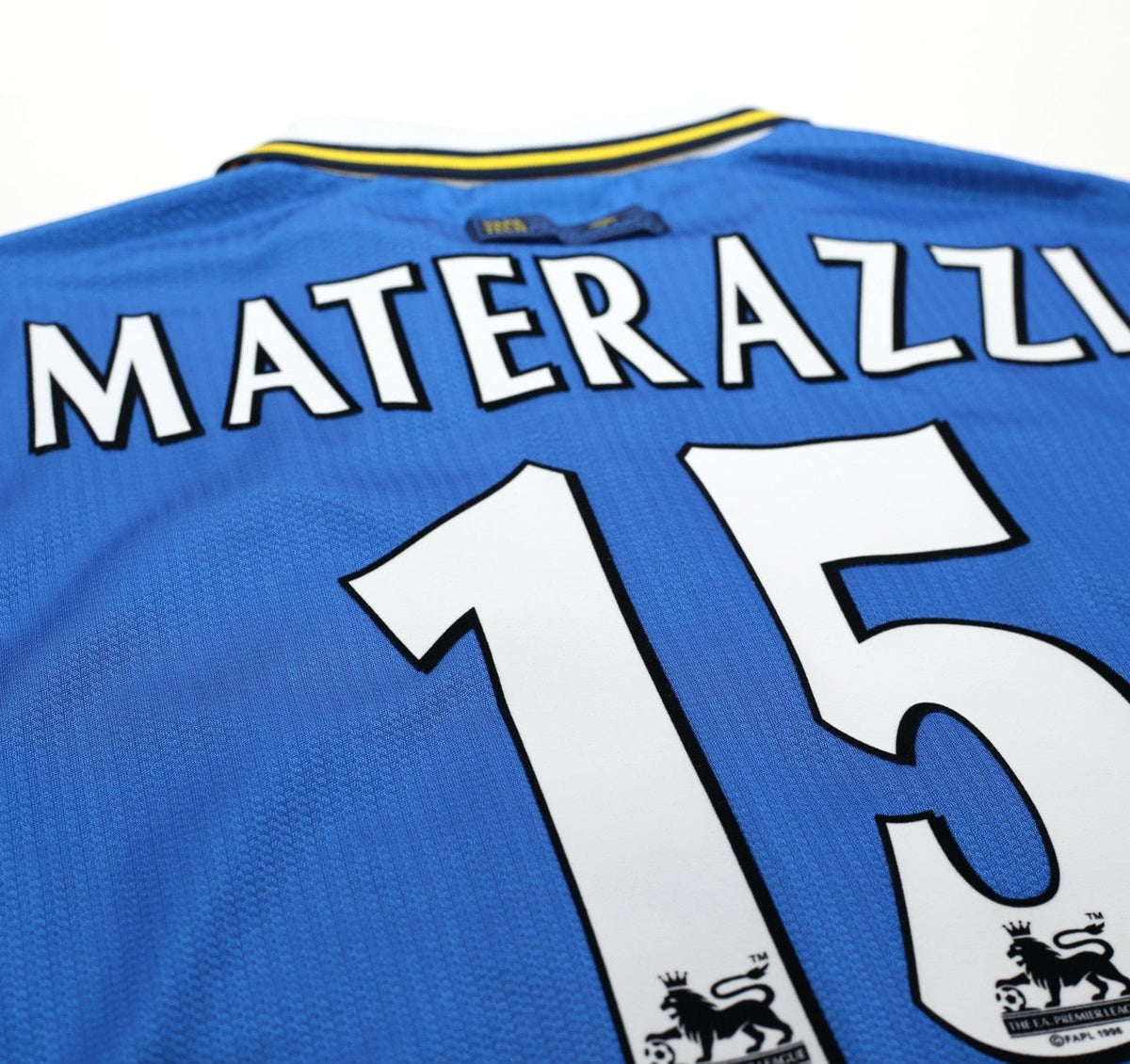 1998/99 MATERAZZI #15 Everton Vintage Umbro Home Football Shirt (L/XL)
