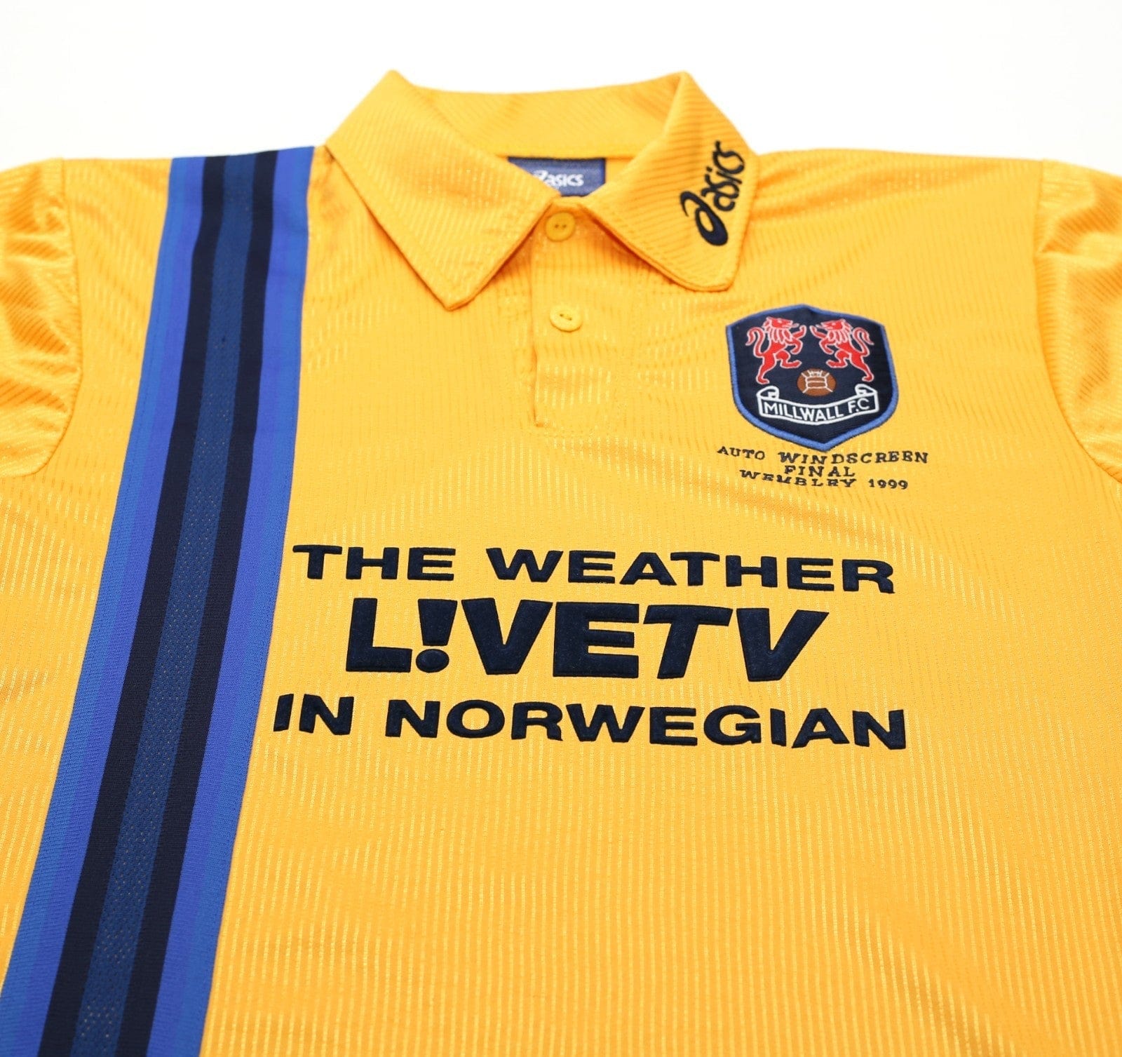 1998/99 MILLWALL Vintage Asics 'Auto Windscreen Final' Away Football Shirt (M)