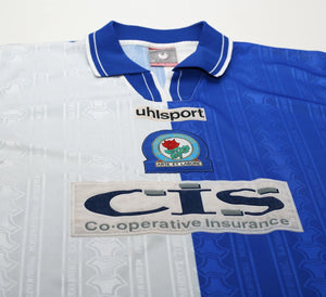 1998/99 SUTTON #9 Blackburn Rovers Vintage Uhlsport Home Football Shirt (L)
