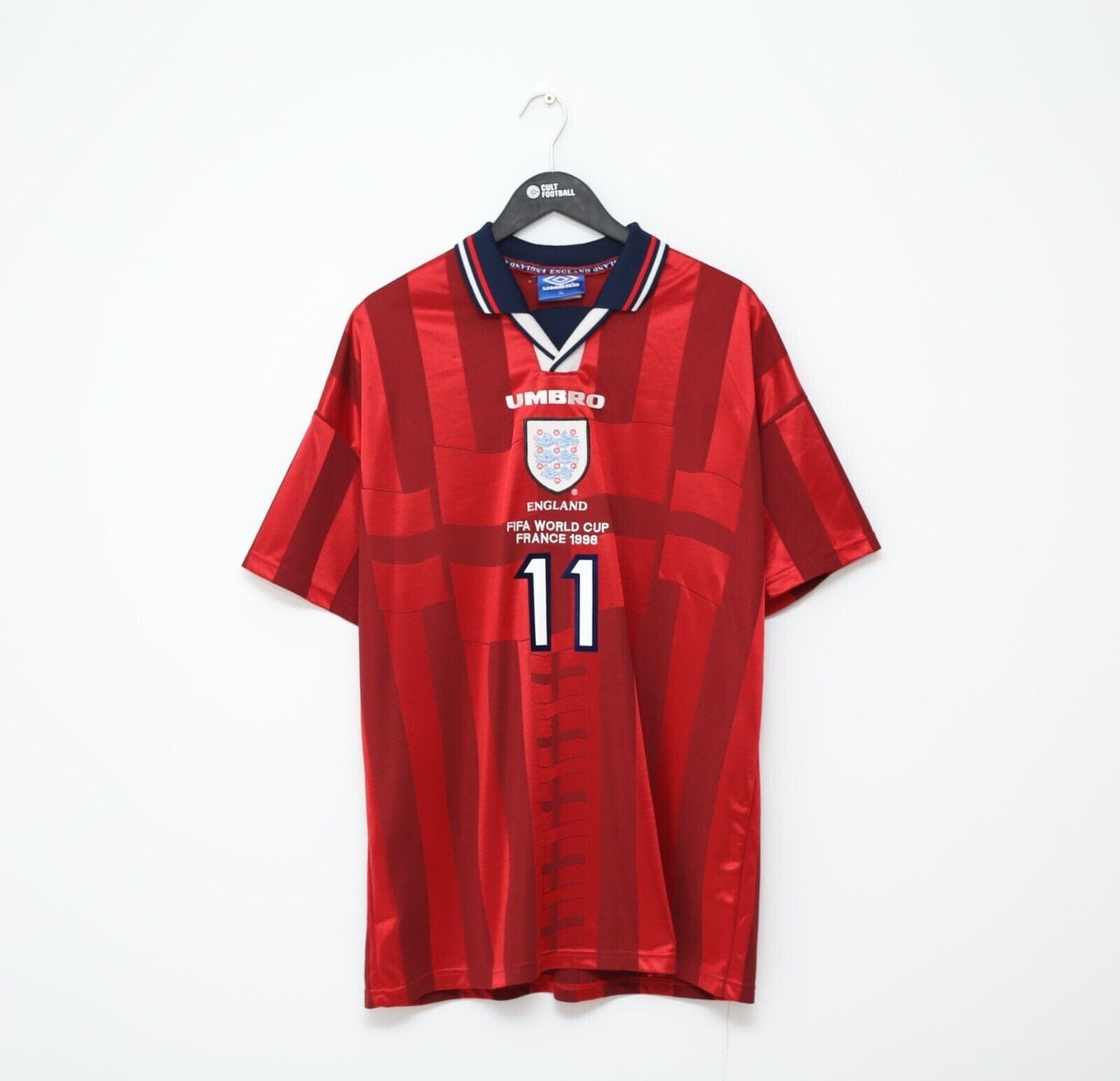 1998 McMANAMAN #11 England Vintage Umbro Away Football Shirt (XL) Player Spec