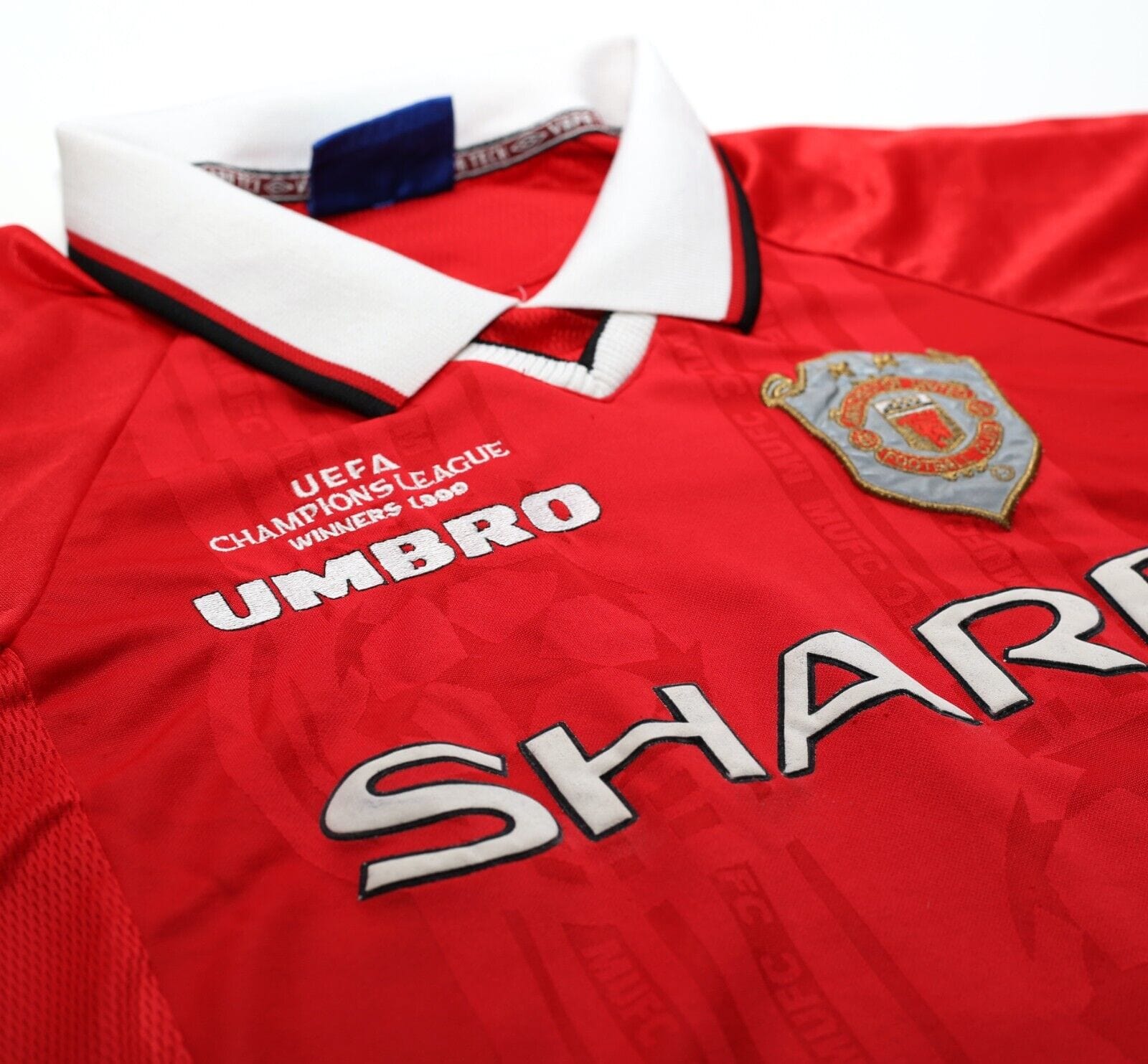 1999/00 BECKHAM #7 Manchester United Vintage Umbro CL Winners Football Shirt M/L