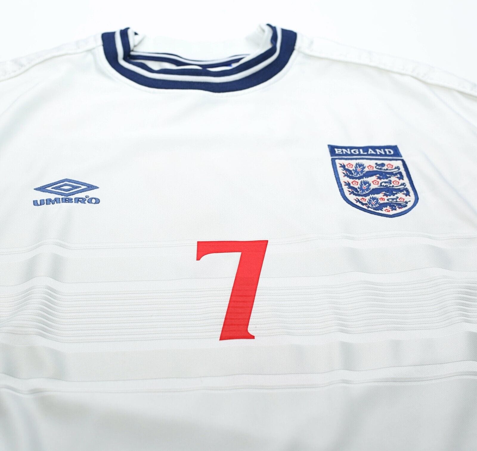 1999/01 BECKHAM #7 England Vintage Umbro Home Football Shirt (M) Euro 2000
