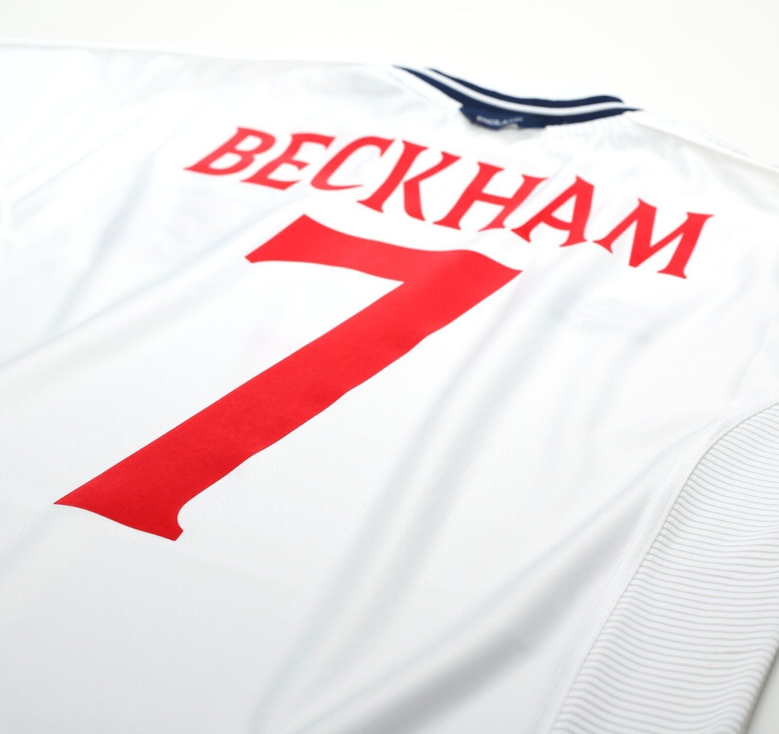 1999/01 BECKHAM #7 England Vintage Umbro Home Football Shirt (M) Euro 2000