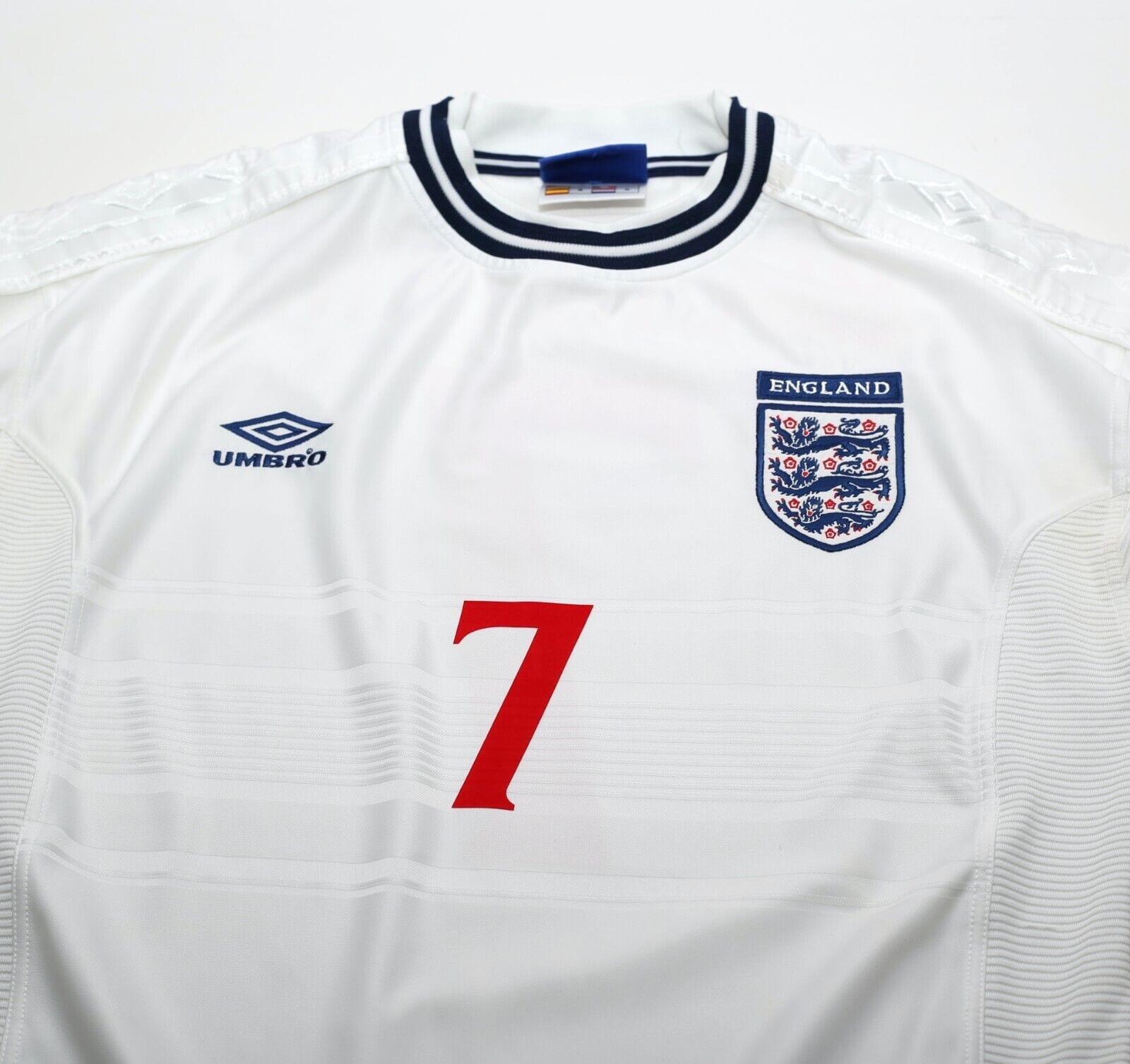 1999/01 BECKHAM #7 England Vintage Umbro Home Football Shirt (M) Euro 2000