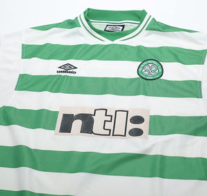 1999/01 LARSSON #7 Celtic Vintage Umbro European Home Football Shirt (XL)