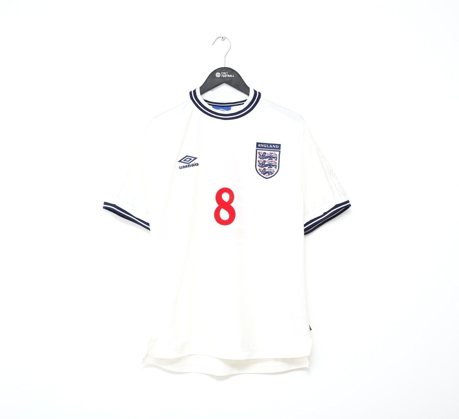1999/01 SCHOLES #8 England Vintage Umbro Home Football Shirt (L) Euro 2000