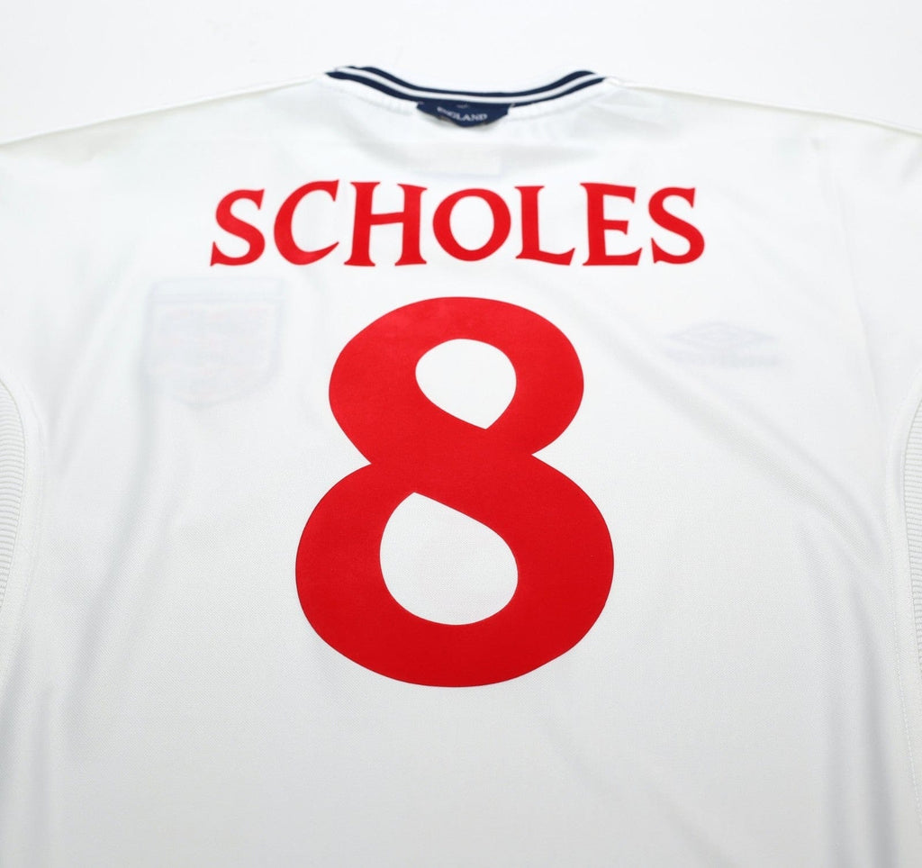 1999/01 SCHOLES #8 England Vintage Umbro Home Football Shirt (M) Euro 2000