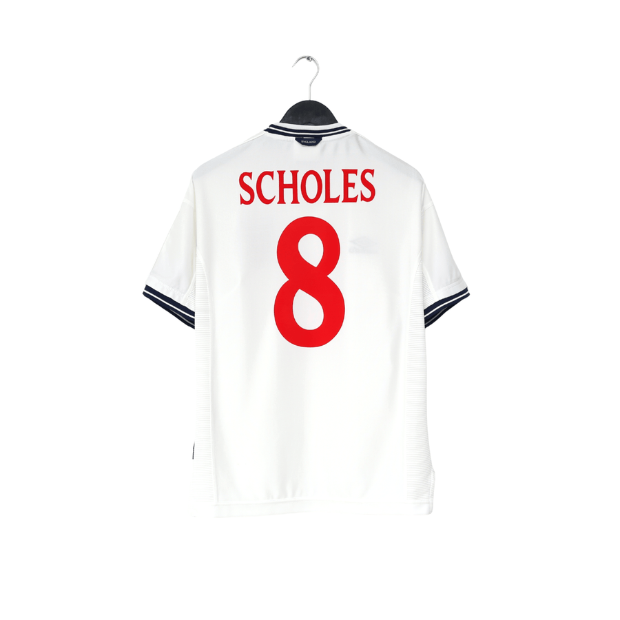 1999/01 SCHOLES #8 England Vintage Umbro Home Football Shirt (M) Euro 2000