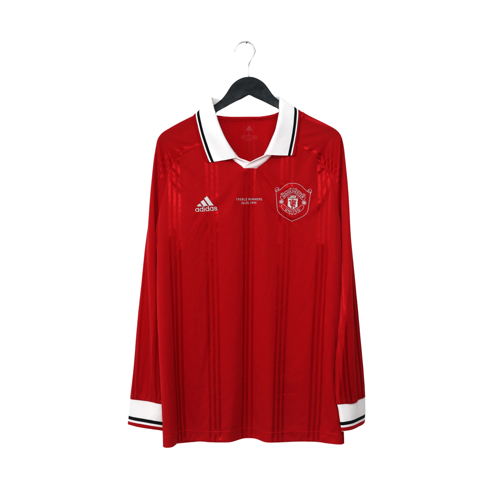 1999 Beckham #7 Manchester United adidas Icons L/S Treble Football Shirt (L/XL)