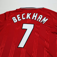 1999 Beckham #7 Manchester United adidas Icons L/S Treble Football Shirt (L/XL)