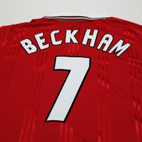1999 Beckham #7 Manchester United adidas Icons L/S Treble Football Shirt (L/XL)