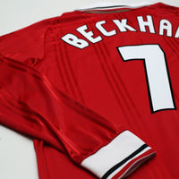 1999 Beckham #7 Manchester United adidas Icons L/S Treble Football Shirt (L/XL)