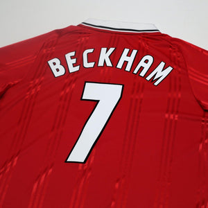 1999 Beckham #7 Manchester United adidas Icons L/S Treble Football Shirt (L/XL)
