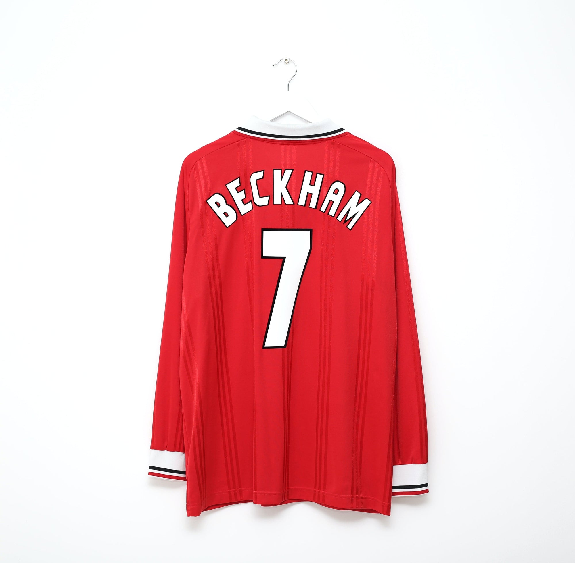 1999 BECKHAM #7 Manchester United adidas Icons LS Treble Football Shirt (XL)
