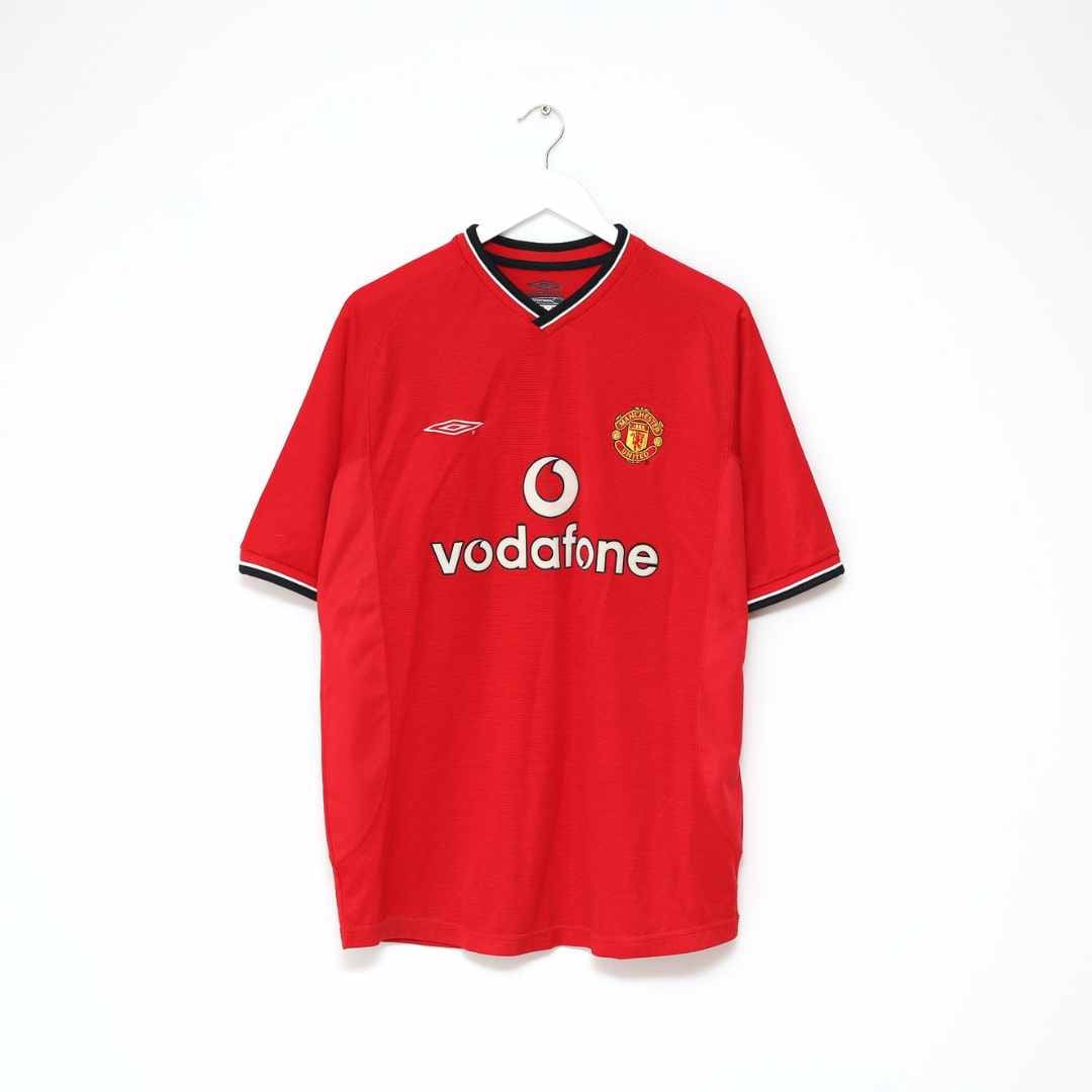 2000/02 BECKHAM #7 Manchester United Vintage Umbro UCL Home Football Shirt (L)