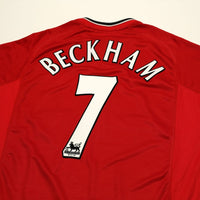 2000/02 Beckham #7 Manchester United Vintage Umbro Home Football Shirt (L)