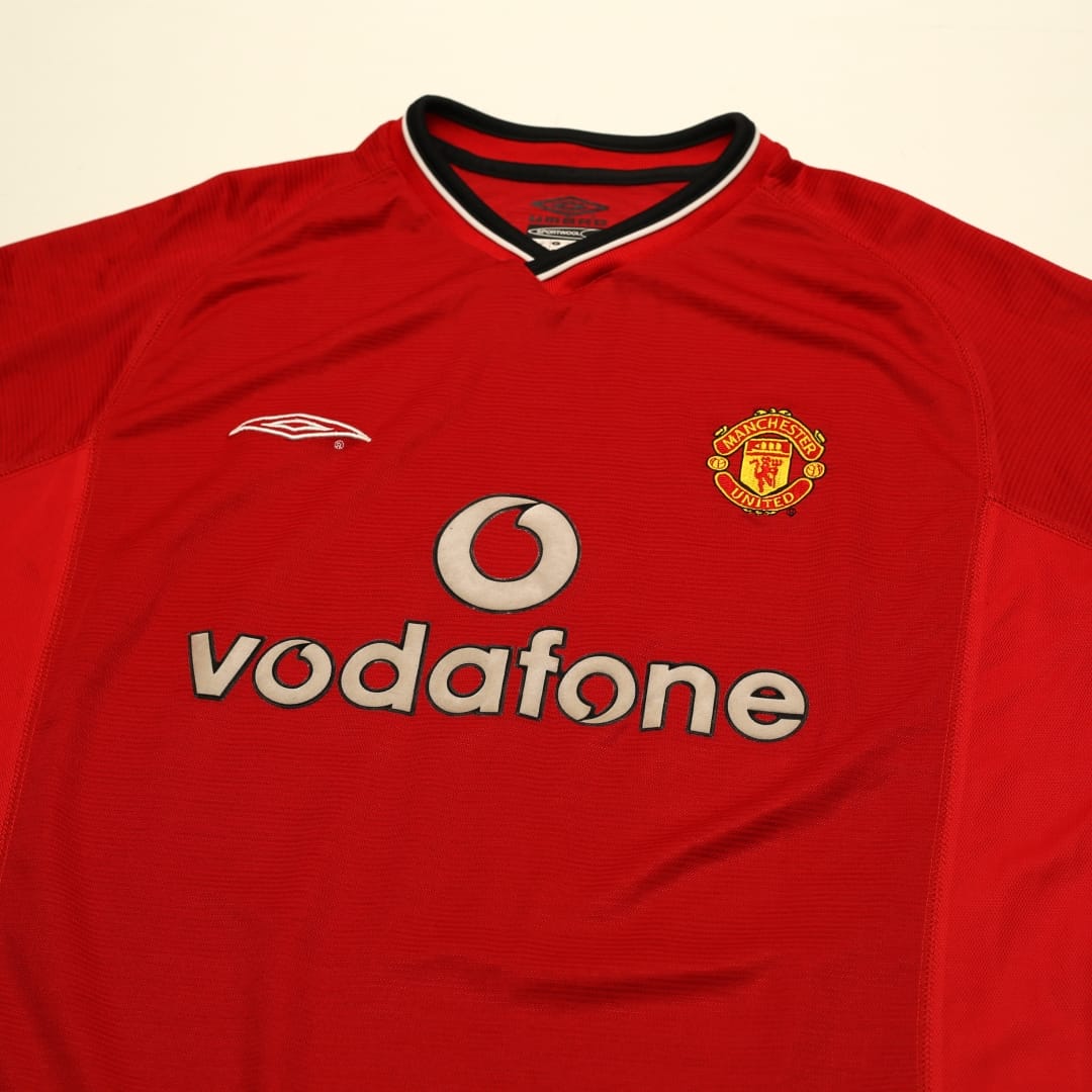 2000/02 Beckham #7 Manchester United Vintage Umbro Home Football Shirt (L)