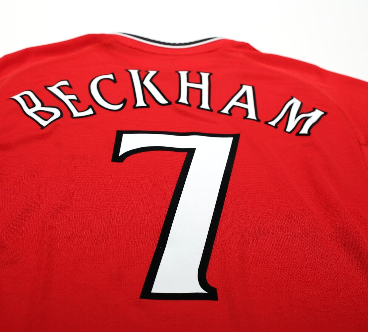 2000/02 BECKHAM #7 Manchester United Vintage Umbro UCL Home Football Shirt (L)