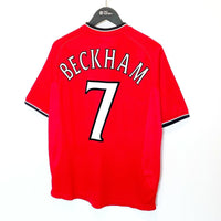 2000/02 BECKHAM #7 Manchester United Vintage Umbro UCL Home Football Shirt (M)